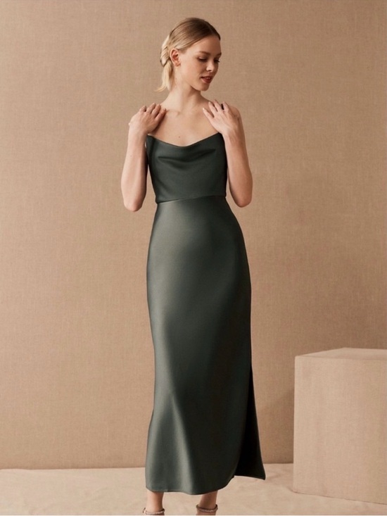 BHLDN Dresses & Skirts - BHLDN Anthropologie Cali Satin Cowl Charmeuse Forest Green Dress